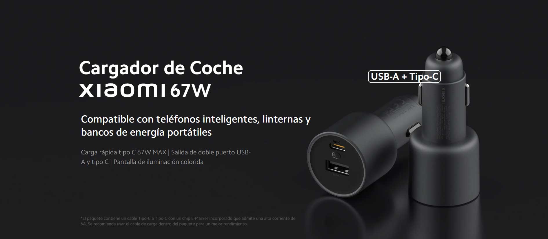 CARGADOR AUTO XIAOMI MI 100W 1A1C