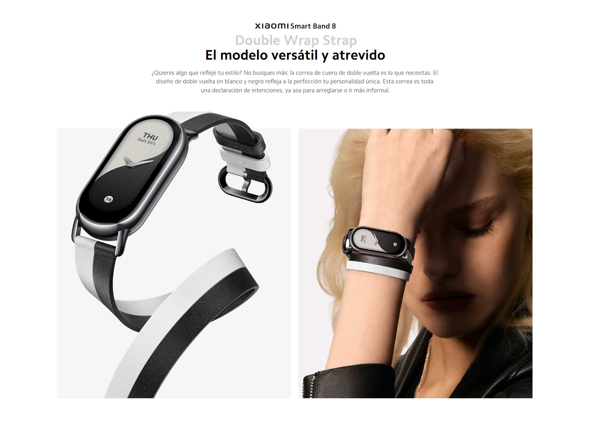 Xiaomi smart Band 8 Correa de doble vuelta en blanco y negro